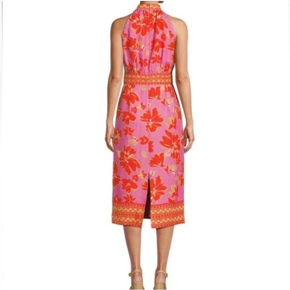 Antonio Melani Naomi Mandarin Floral Printed Linen Halter Dress Pink Orange $189 - Picture 2 of 15